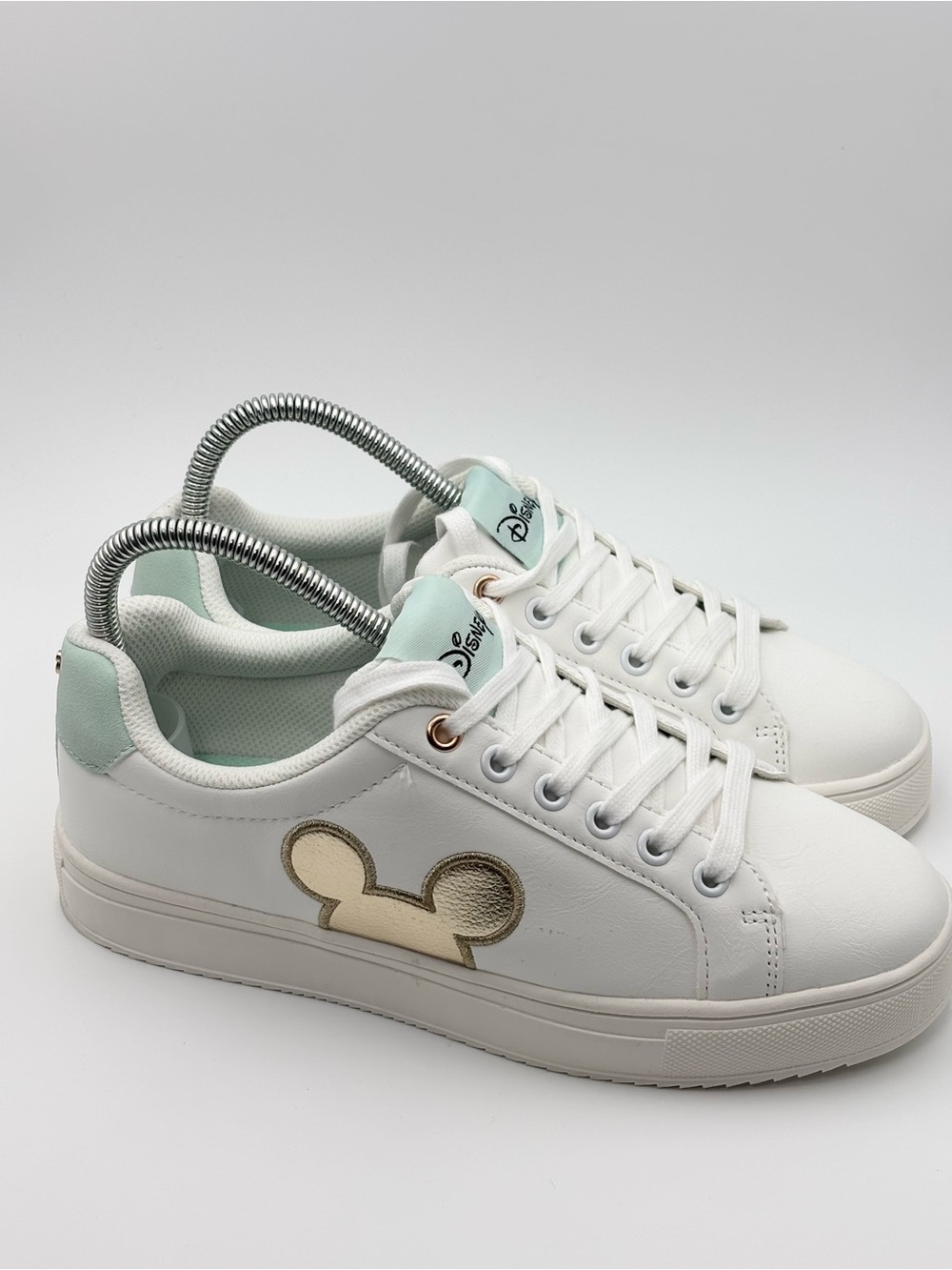 Disney White Sneakers with Gold Mickey Accent and Mint Trim